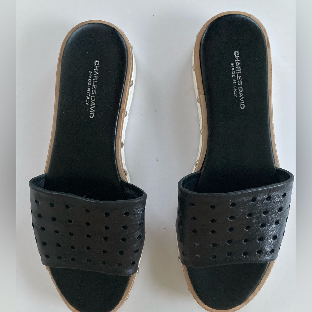 Charles David black leather slides